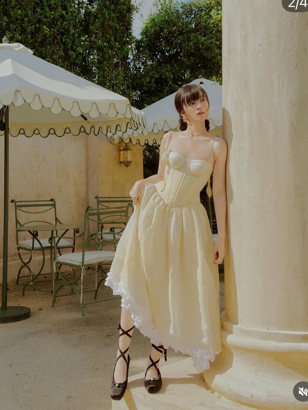 Strapless Cream Corset Midi Dress